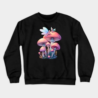 Whimsical Cottagecore Fairycore Mushrooms with Fairies Crewneck Sweatshirt